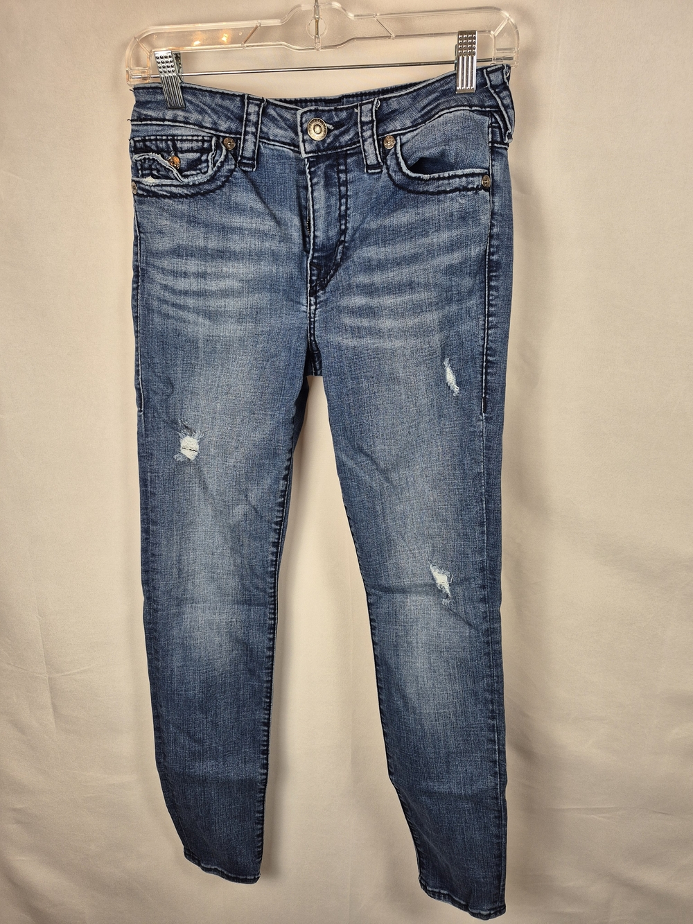 True Religion Mid Wash Distressed Skinny Jeans Size 28 Y2K Grunge Punk